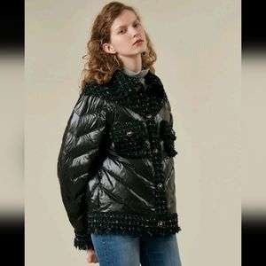 Down Jacket w/Tweed Panel